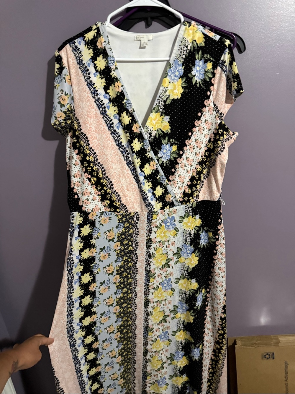 Cato Floral Patchwork Maxi Dress - Black, Yellow, Blue, Pink